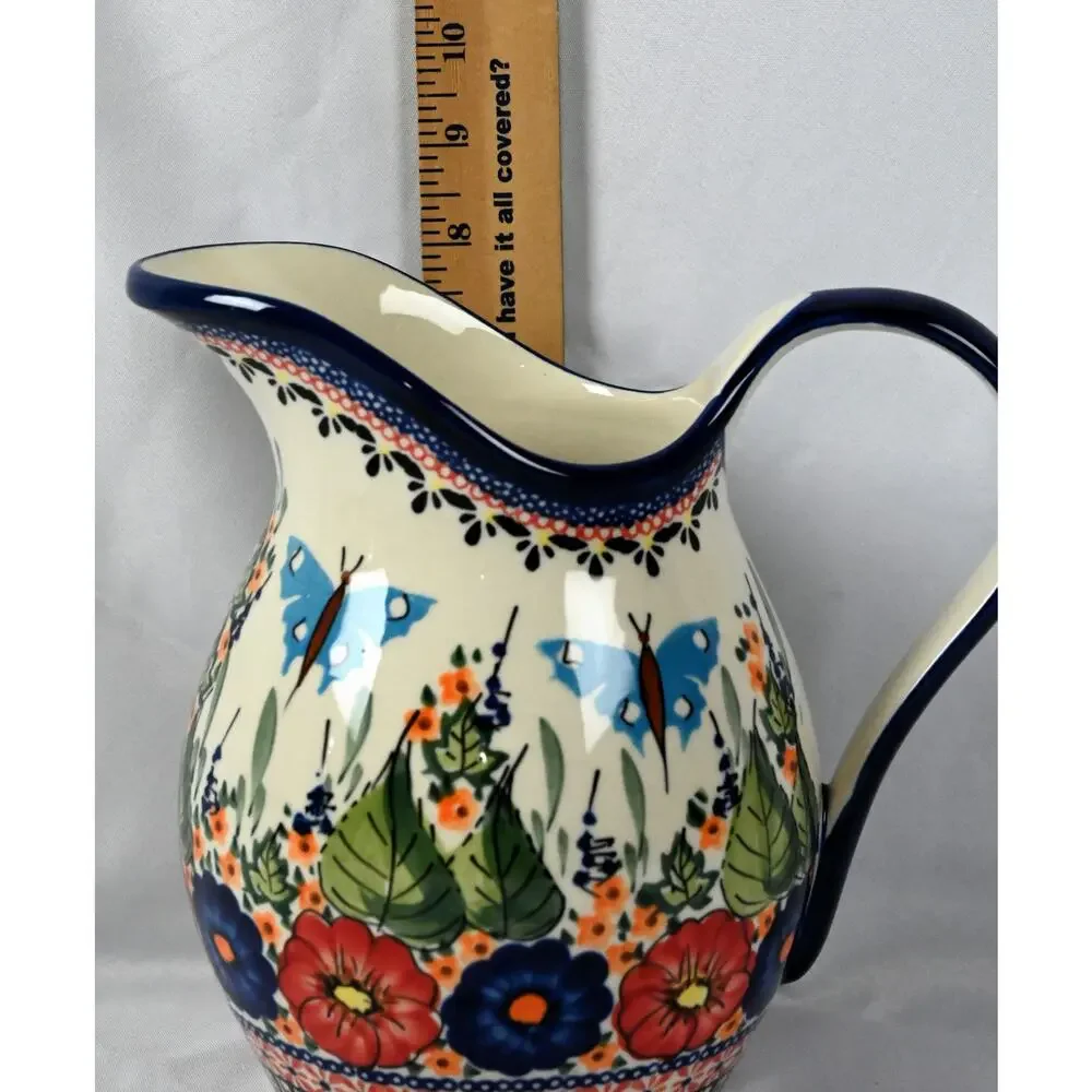 Ceramika Bolestawiec Poland Unikat 1160 J. Skretowska Hand Painted Pitcher
